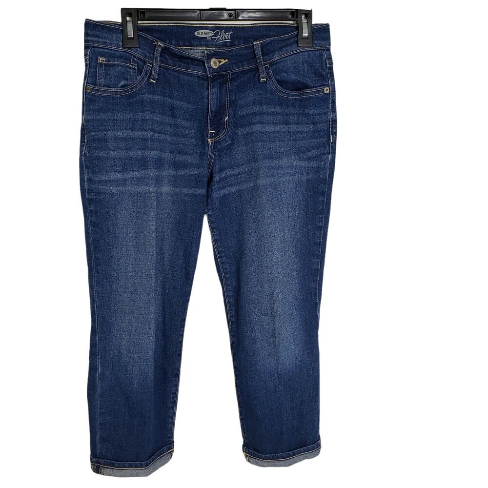 Old Navy Women Jeans Sz 4R The Flirt Capri Cuffed Medium Wash Stretch Blue Denim